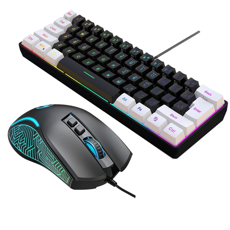 Gaming Keyboard And Mouse Set - キーボードとマウス 60% コンピューターゲームコンボキット PC バックライト付き有線キーボード マウスキット