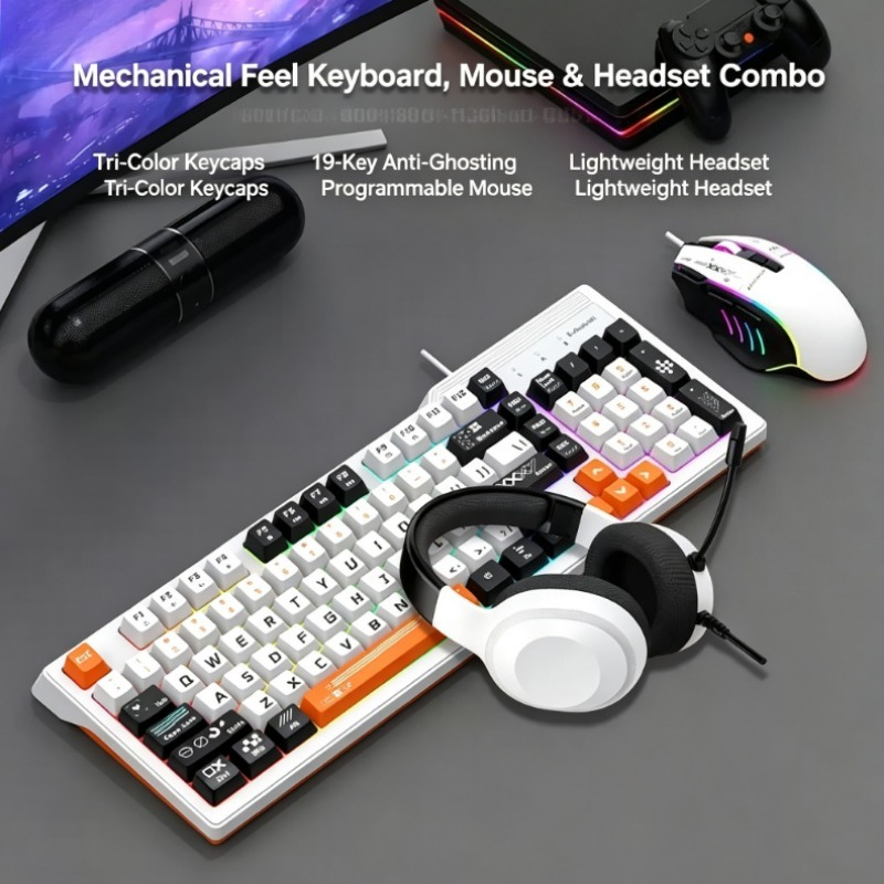 Gaming Keyboard And Mouse Set - K8pro 3 in 1 ゲーミングコンボ 有線キーボード・マウス・ヘッドセットセット