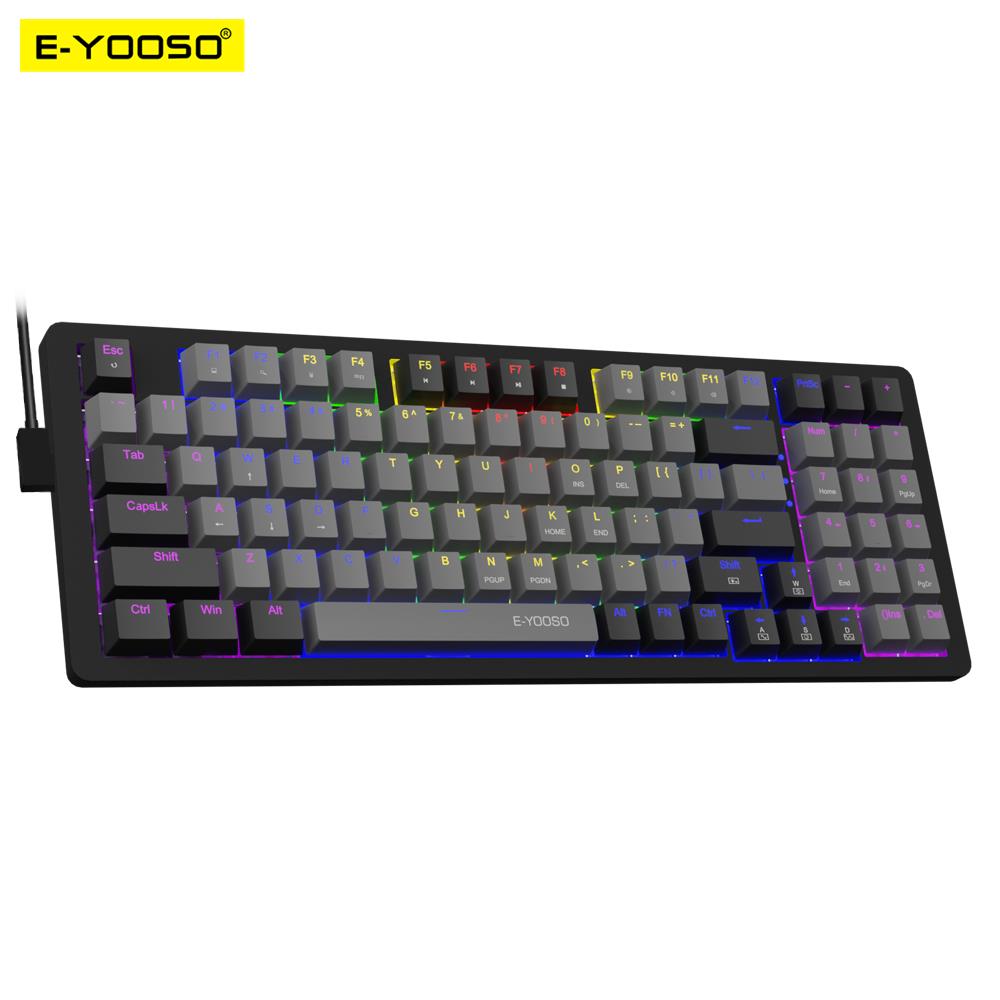 Keyboard Gaming Blue Switch - E-YOOSO Z94 USB メカニカルゲーミングキーボード有線モノクロ LED バックライト付き青赤スイッチ