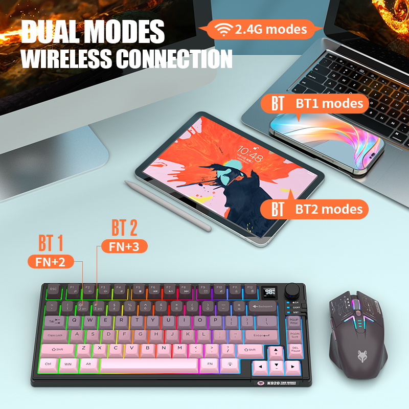 2.4GHzデュアルモードBluetoothワイヤレスゲーミ - Gaming Keyboard And Mouse Set のレビューと価格