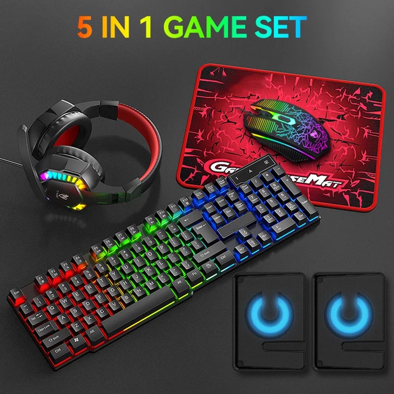 5-in-1 ゲーミングコンボセット：キーボード、4色呼吸ラ - Gaming Keyboard And Mouse Set のレビューと価格