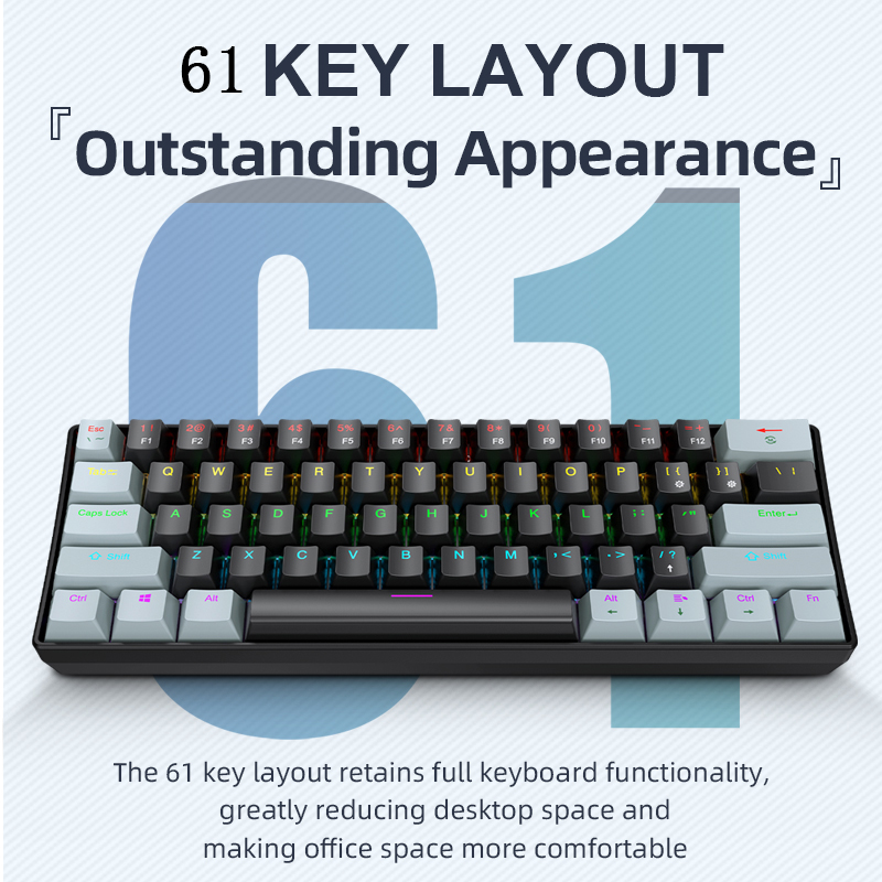 K61 有線メカニカルゲーミングキーボード、60% 61キー - Gaming Keyboard Thocky のレビューと価格