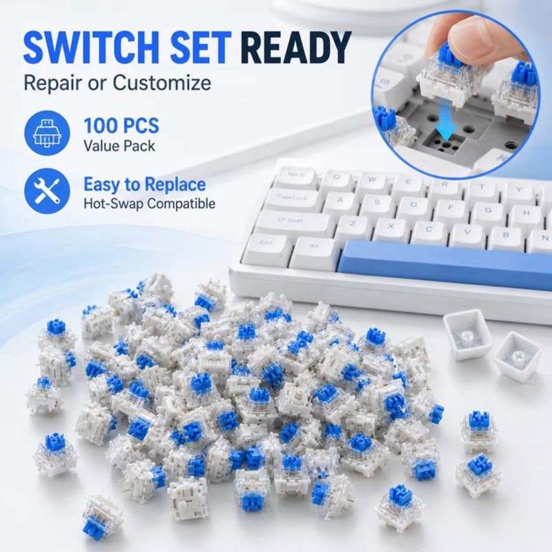 DT21 100個 DIYメカニカルキーボードスイッチ、ブル - Keyboard Gaming Blue Switch のレビューと価格