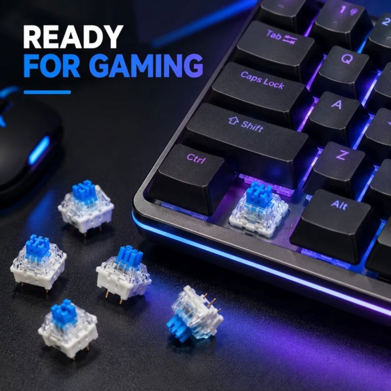 DT21 100個 DIYメカニカルキーボードスイッチ、ブル - Keyboard Gaming Blue Switch のレビューと価格