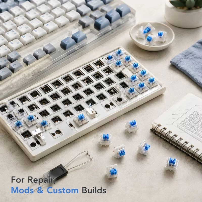DT21 100個 DIYメカニカルキーボードスイッチ、ブル - Keyboard Gaming Blue Switch のレビューと価格